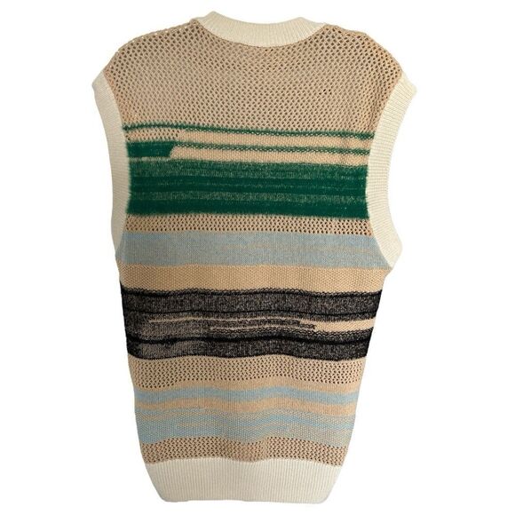 ZARA Ecru Shirt Vest Sleeveless V-neck Striped Multicolor Knit Size M - Picture 5 of 6